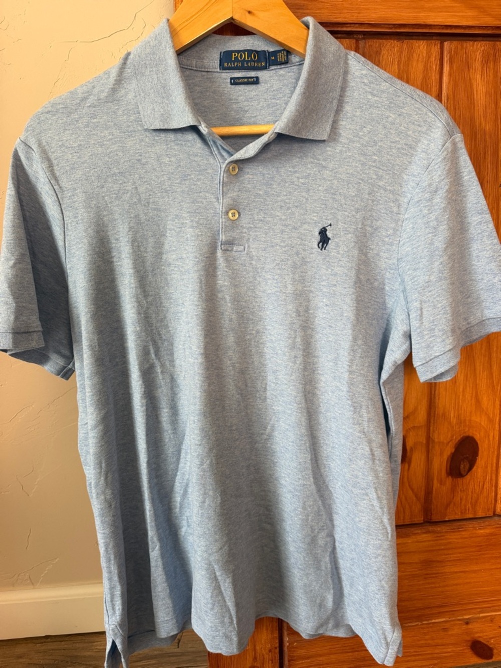 Polo by Ralph Lauren Men's Heather Sky Blue Classic Fit Pique Polo, medium